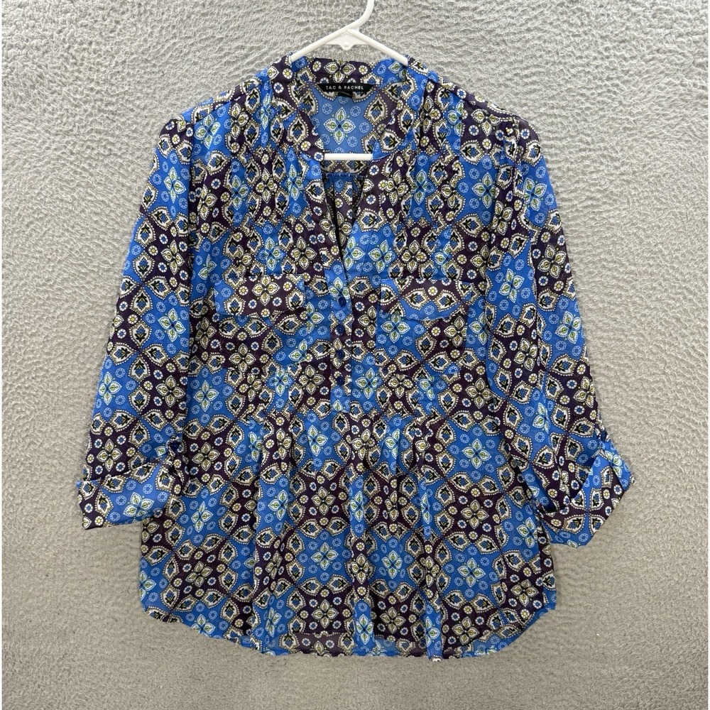 Zac & Rachel Shirt Womens Medium Multicolor Floral Blouse Sheer Lightweight